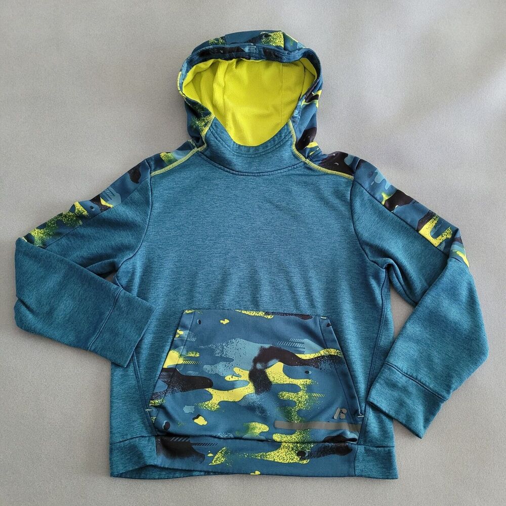 RUSSELL ATHLETIC Boys Tech Fleece Hooded Sweatshirt/Jacket, Blue/Green--Lg 10/12